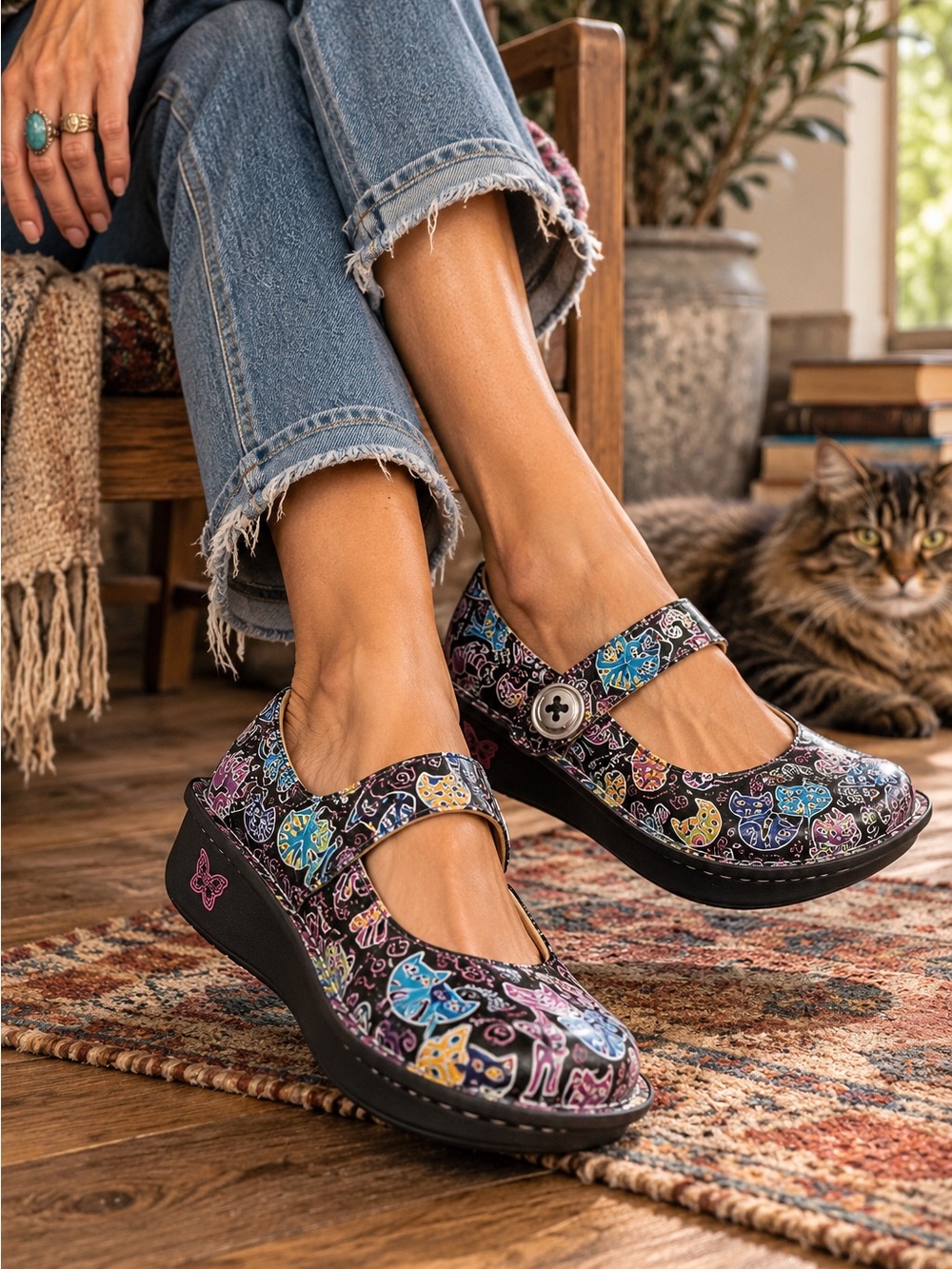 Alegria Size 36 Paloma PAL-397 Woman’s Best Friend Cat Print Mary Jane Shoes
